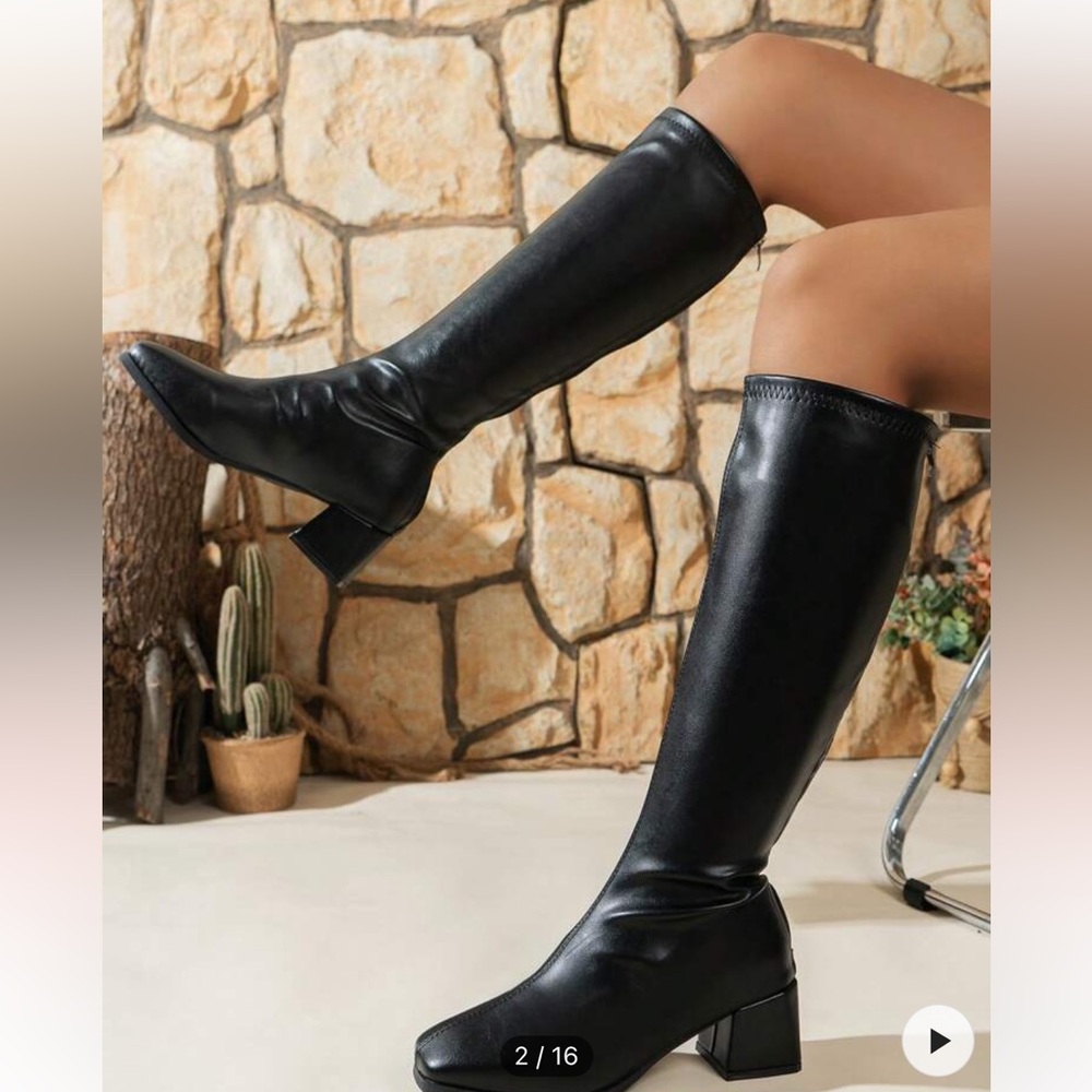 Shein tall black leather boots